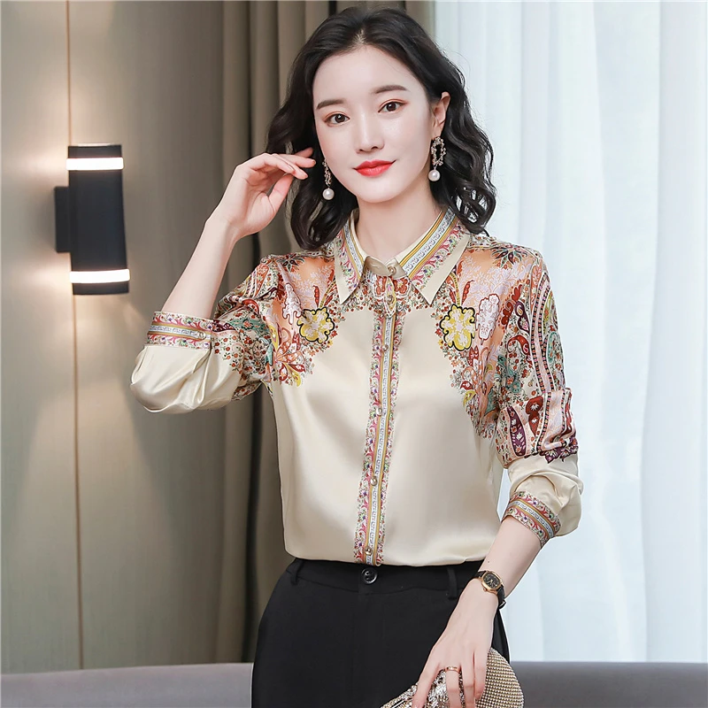 TingYiLi Blusa seda Floral Vintage para elegante coreana con botones, color Beige y negro, para primavera, XXXL|Blusas camisas| - AliExpress