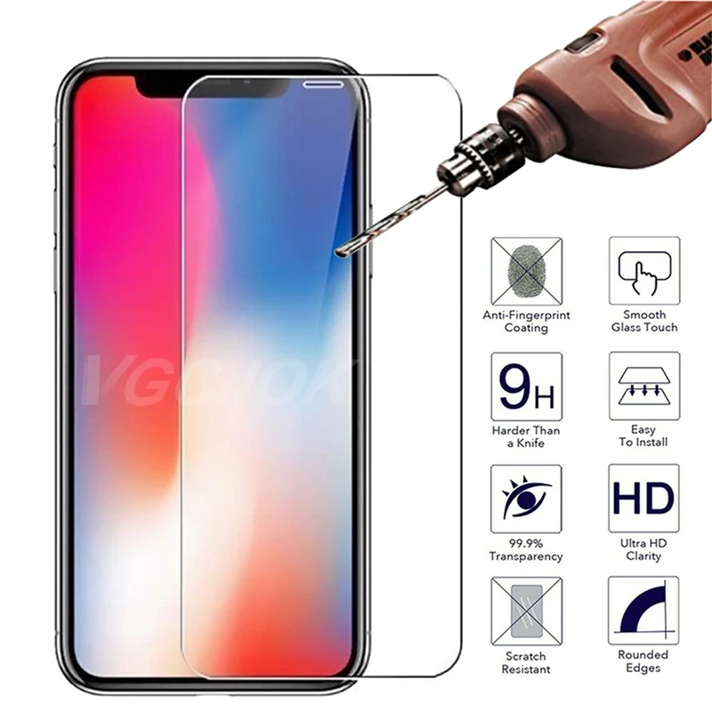 

9H 2.5D Protective glass on the For iphone X XS 11 Pro Max XR 7 8 Plus Screen Protector Protection Tempered glass Cover For iphone 5s SE 5 4S 4 6S 6 Plus Full glue Transparent glass Film Case