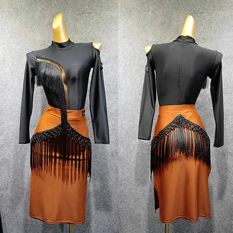 

Latin Dance Dress Ladies Tassel Skirts Leotard Rumba Cha Cha Samba Tango Performance Dancewear Adults Female Clothes Suit DN3399
