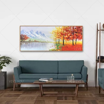 

Colorful Abstract Tree Orange Gray Blue Sheet Oil Painting Canvas For Room Decor Modern 100% Handmade Picture Painting