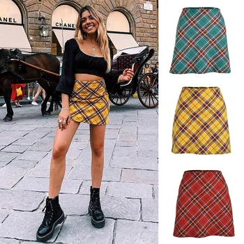 

Plaid Mini Skirt Women High Waist Hip Short Korean Wild Harajuku Skirt Retro Student Slim A Line Female New Faldas