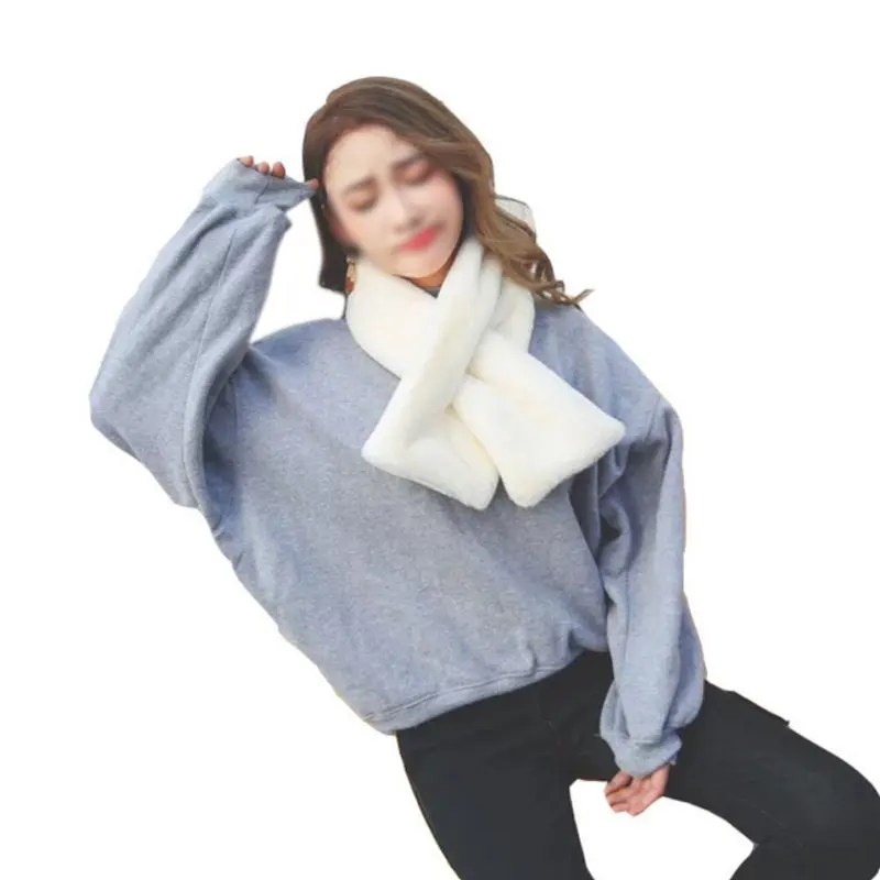 

Women Autumn Winter Sweet Scarf Imitation Rabbit Fur Pure Color Wild Solid Color Ladies Warm Cross Scarf