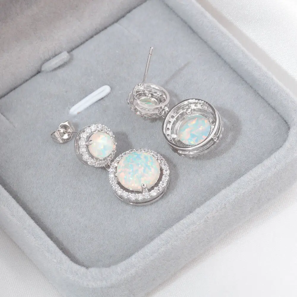 Женские серьги гвоздики с опалом Белым Круглым камнем|silver earrings|wholesale silver earringsearrings