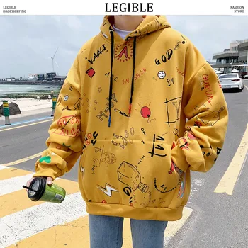 

LEGIBLE Men Hooded Hoodies Mens Autumn Loose Letter Printed Sweatshirt Male Japanese Streetwear Skateboard Pullover
