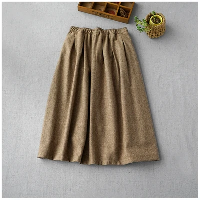 Хаки Spring Autumn Women Casual Loose Plus Size Japanese Style Comfortable Elastic Waist All-match Houndstooth Woolen Skirts 2 Colors - Цвет: Хаки