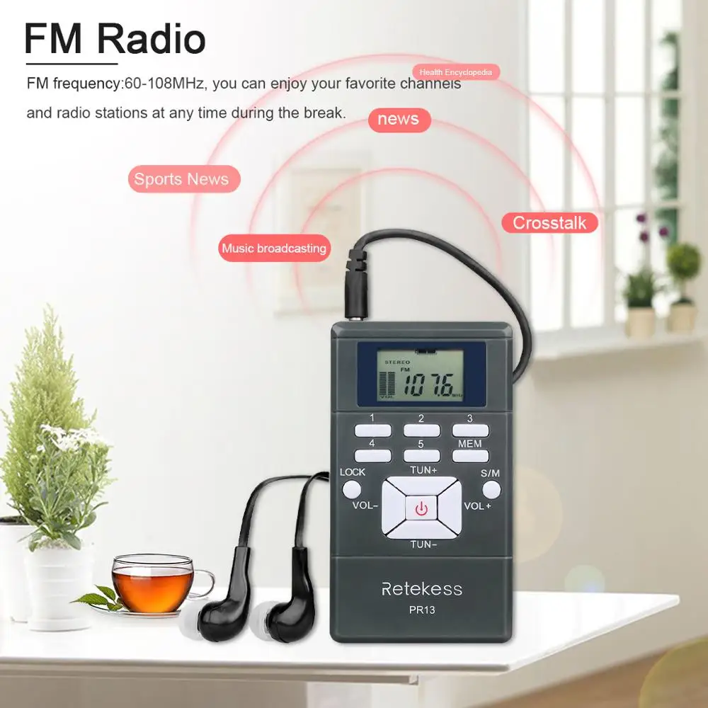 10 шт. RETEKESS PR13 радио FM стерео DSP портативный Радиоприемник цифровые часы для