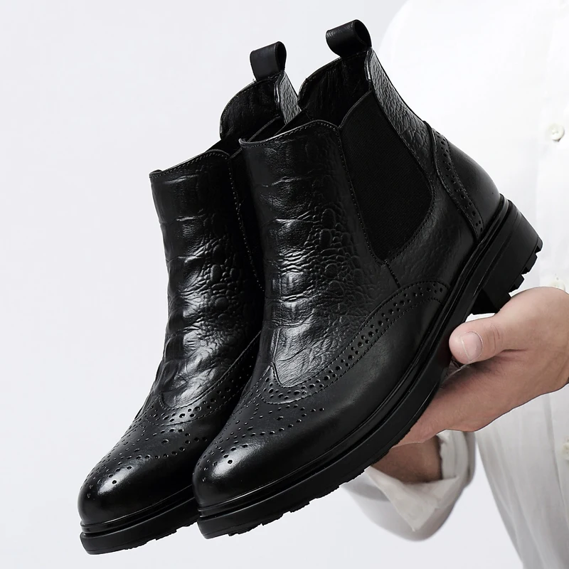 Классические мужские ботинки из воловьей кожи; зимняя модная Роскошная брендовая мужская обувь; ботинки «Челси» с текстурой крокодила; деловая обувь из натуральной кожи