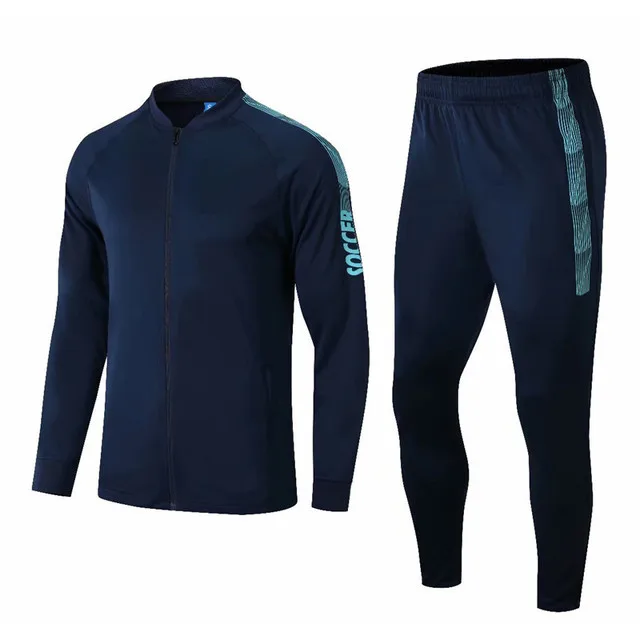 Осенне-зимний тренировочный костюм для футбола, детский мужской спортивный костюм с длинными рукавами, комплект футбольной формы для мальчиков, трикотажный комплект - Цвет: navy blue