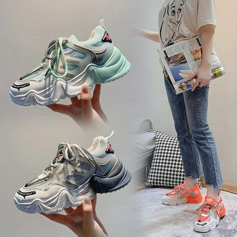 

DOGNTNR New Rainbow Bottom Jogging Shoes Dad 2020 Fashion Personality Wild Thick Bottom Women's Shoes Student Sports Shoes