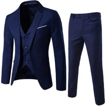 Костюм мужской для работы, свадьбы строгие Бизнес одна застежка тонкий мужской комплект из 3 предметов блейзер(пиджак+ жилет+ брюки) плюс размер