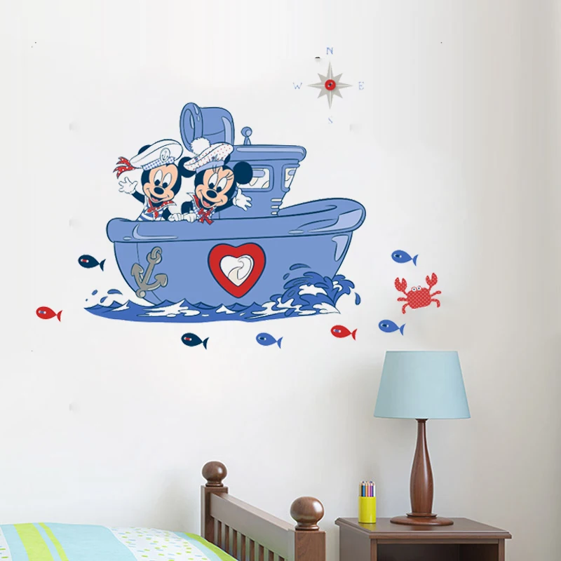 Cartoon Disney Mickey Minnie Mouse On The Boat Wall Stickers For Kids Rooms Home Decor Wall Art Decals PVC Mural DIY Poster Cartoon Disney Mickey Minnie Mouse On The Boat Wall Stickers For Kids Rooms Home Decor Wall Art Decals PVC Mural DIY Poster