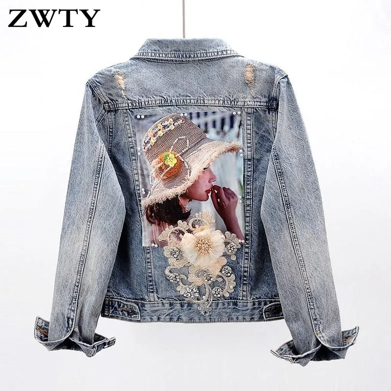 ZWTY giacca di Jeans donna moda ricamo pesante perline ricamato paillettes  fiore lavaggio acqua Jeans giacche di Jeans| | - AliExpress