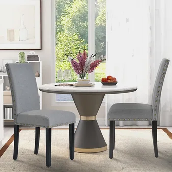 

Fabric Dining Chairs Set of 4 with Nailhead Trim High Back Chairs for Kitchen Living Room Grey