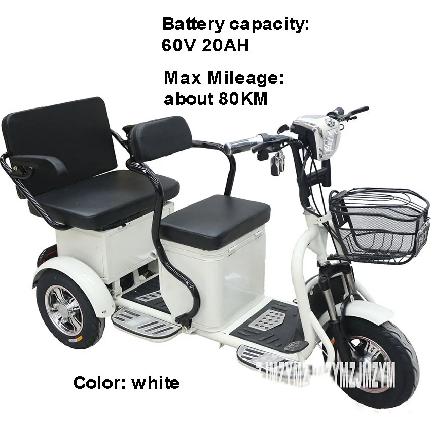 60V 20AH White Двухместный Электрический мотоцикл, старый электрический скутер, широкая шина, два сиденья, трехколесный скутер для пожилых людей с ограниченными возможностями, 500 Вт - Цвет: 60V 20AH White