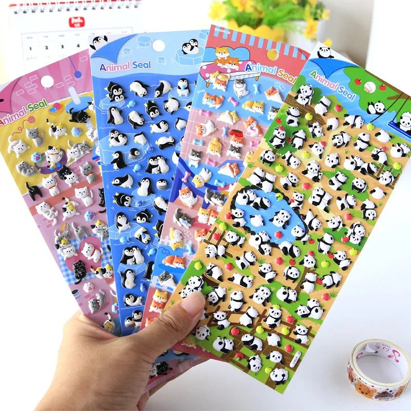 Kawaii Small Animal Foam 3D Decorative Stationery Stickers Scrapbooking DIY Diary Album Stick Label Cat Panda Stickers for Kids