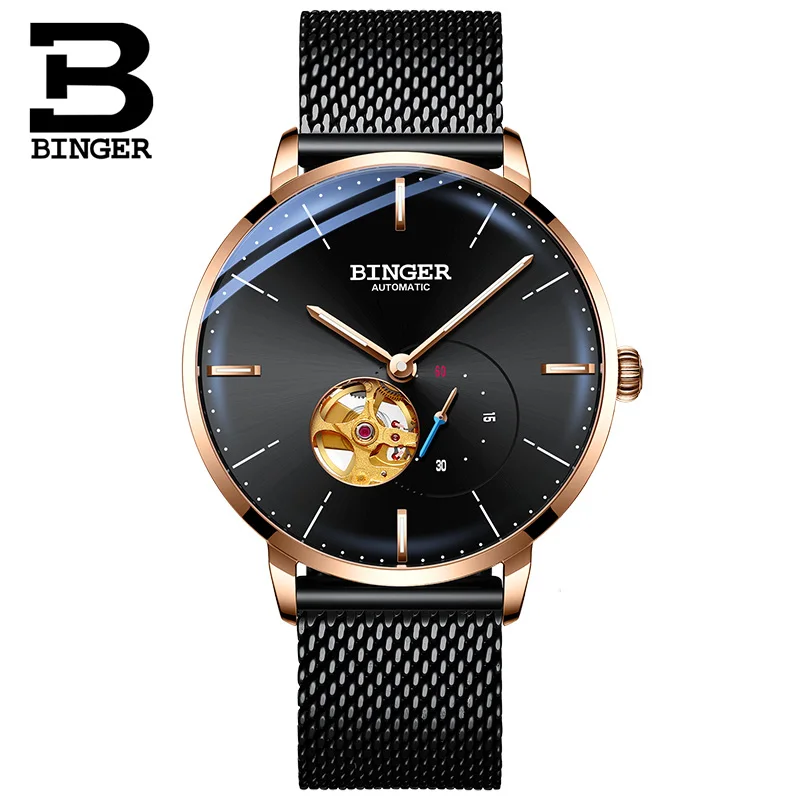 Black Rose gold Оригинальные роскошные швейцарские Брендовые мужские автоматические механические светящиеся водонепроницаемые часы MIYOTA со стальным ремешком, мужские модные часы - Цвет: Black Rose gold