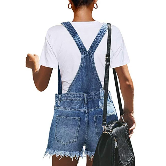 2020 Fashion Sexy Ripped Hole Denim Overalls Women Summer Jumpsuit Female Denim Rompers Playsuit Salopette Straps Shorts Rompers 2