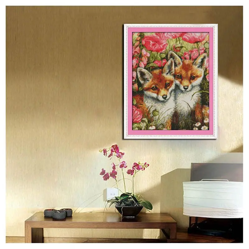 DIY Handmade Needlework Counted Cross Stitch Set Embroidery Kit 14CT Lovely Foxes Pattern Cross-Stitching 35 * 44cm Home Decorat | Дом и сад