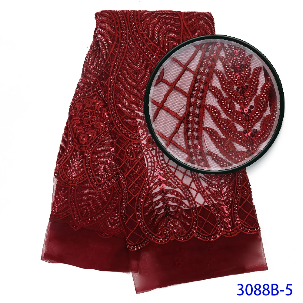 Горячая нигерийские вечерние новые красные оптом тюль кружевной ткани ткань с вышивкой бисером QF3088B-1