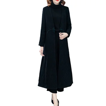 

Women Trench Coat Black Long Cardigan High Waist Gothic Vintage Luxury Windproof Jacket Warm Spring Autumn Windbreaker KK60NF