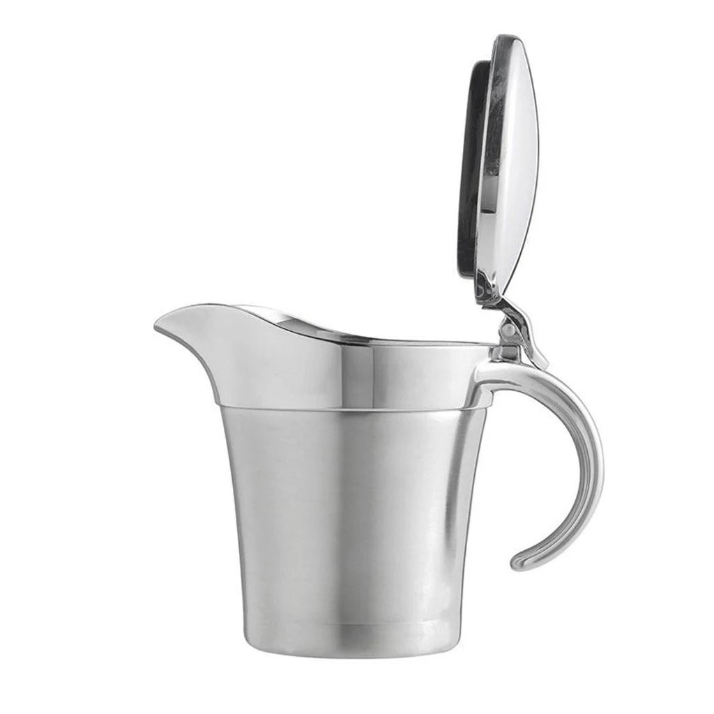 Double Wall Insulated Stainless Steel Gravy Boat and Sauce Jug with Hinged Lid, 450ml Capacity, Milk Jug