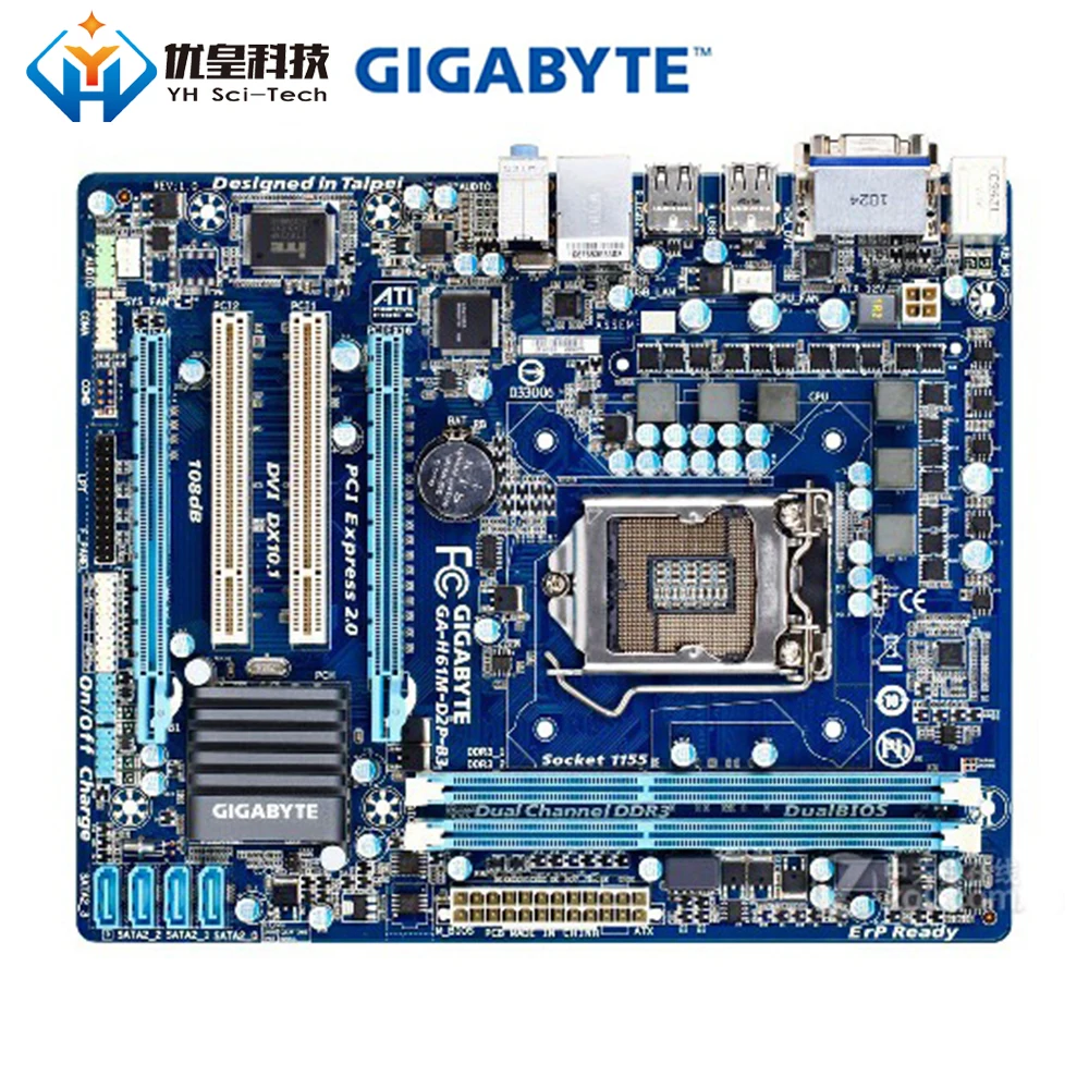 Оригинальная б/у настольная Материнская плата Gigabyte GA-H61M-D2P-B3 H61 Socket LGA 1155 Core i7/i5/i3/Pentium/Celeron DDR3 16G Micro ATX