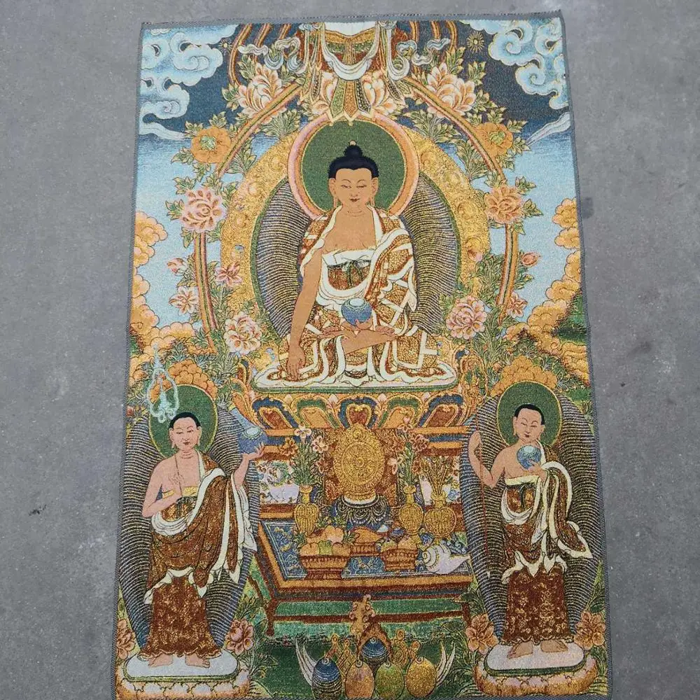 

35" Thangka embroidery Tibetan Buddhism silk embroidery brocade Nepal Big Day Tathagata Buddha Sakyamuni Thangkas