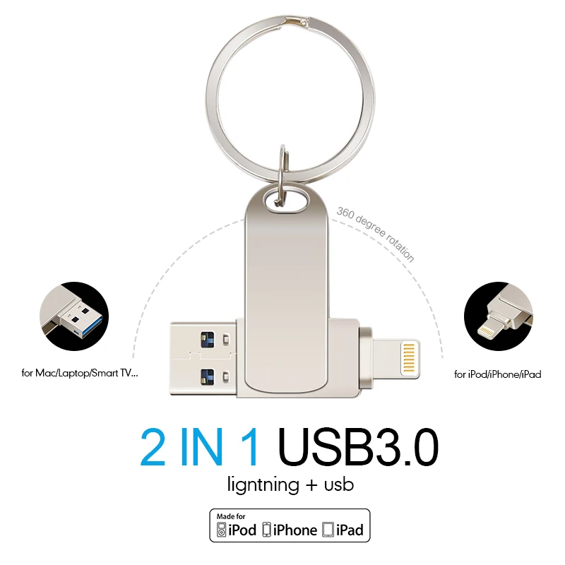 USB флэш-накопитель для iPhone X/8/7/7 Plus/6 Plus/6s/5/SE/ipad 2 в 1 флеш-накопитель 16 ГБ 32 ГБ 64 ГБ 128 Гб металлический флэш-накопитель usb 3,0