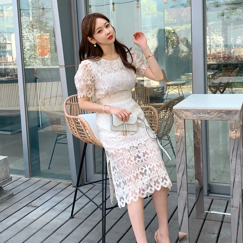 HAYBLST Brand Dress Womens 2020 Summer Dresses Short Sleeves Plus Size Sexy Clothes Elegant Korean Style Clothing Lace Vestidos