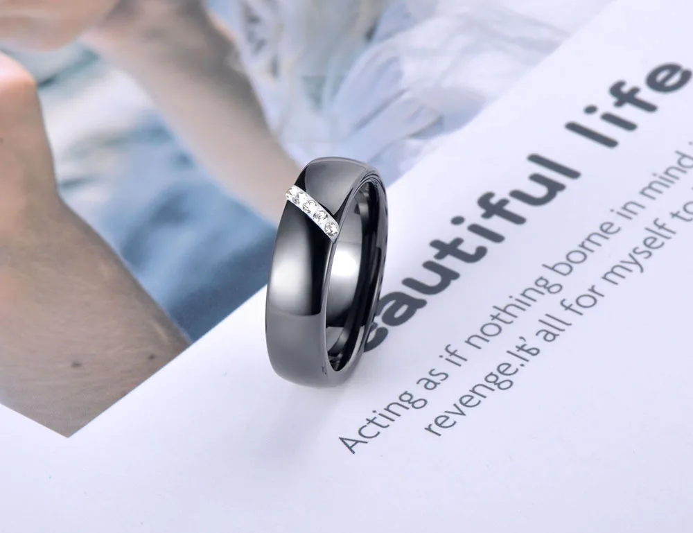 Trendy Ceramic Crystal Wedding Ring Jewelry For Women Stainless Steel Clay Rhinestone Engagement Ring BR19069 wedding rings womens ring finger rings jewelry rings ring jewelry