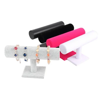 

Portable Velvet/PU Leather Bracelet Bangle Necklace Display Stand Holder Watch Jewelry Organizer T-Bar Rack