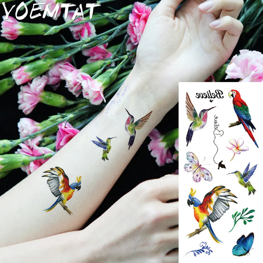 

1 piece Fantasy Color Parrot hummingbird Hot Large animal Temporary Tattoo Waterproof Tattoo Sticker for women men