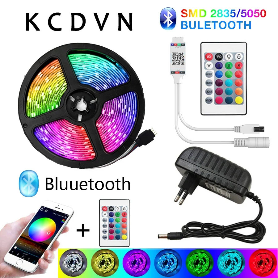 

KCDVN Bluetooth LED Strip Lights 20M RGB 5050 SMD Flexible Ribbon Waterproof RGB LED Light 5M 10M Tape Diode DC 12V Control TV