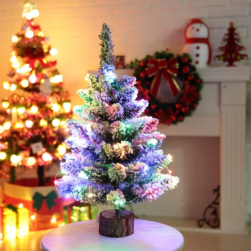 

20Inch Christmas Pine Tree On Round Wooden Base With Battery Powered LED String Light Xmas Holiday Gift Tabletop Decor