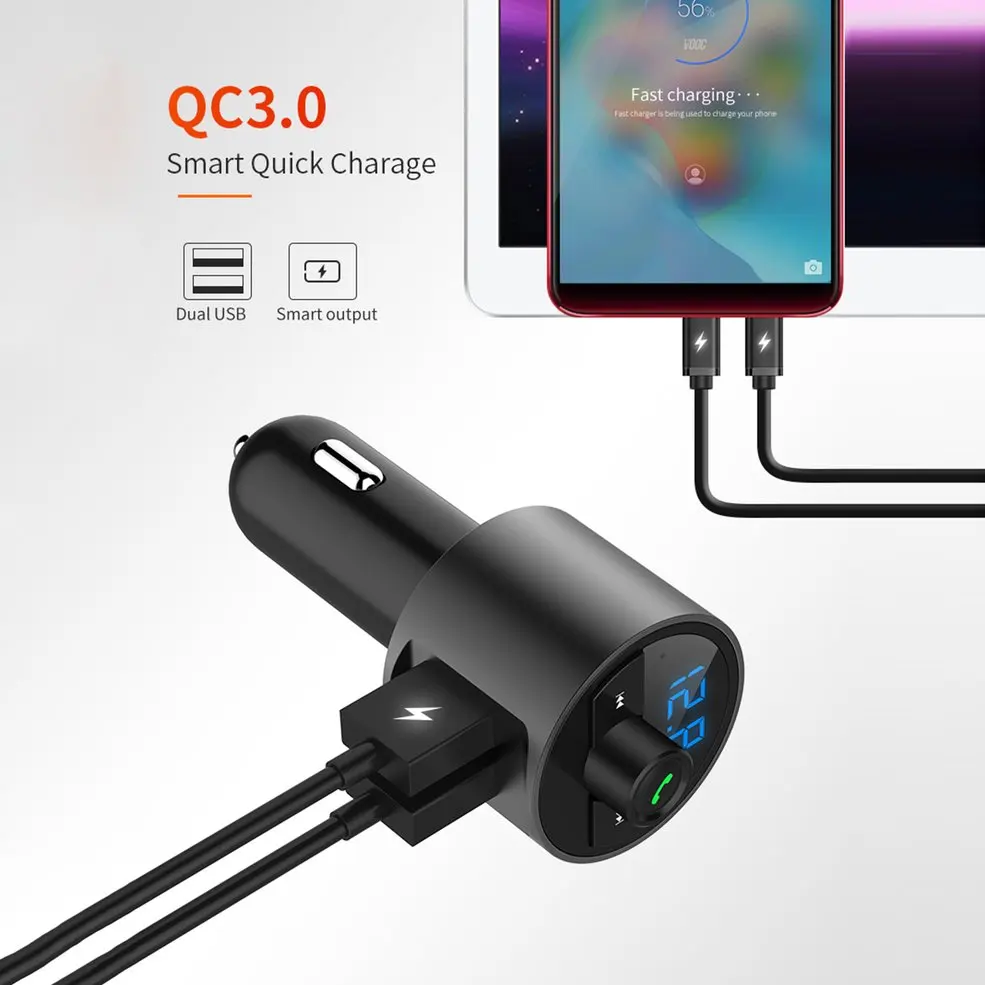 FM Transmitter Aux Modulator Handsfree Car Kit Car Audio MP3 Player With Quick Charge Dual USB Car Charge