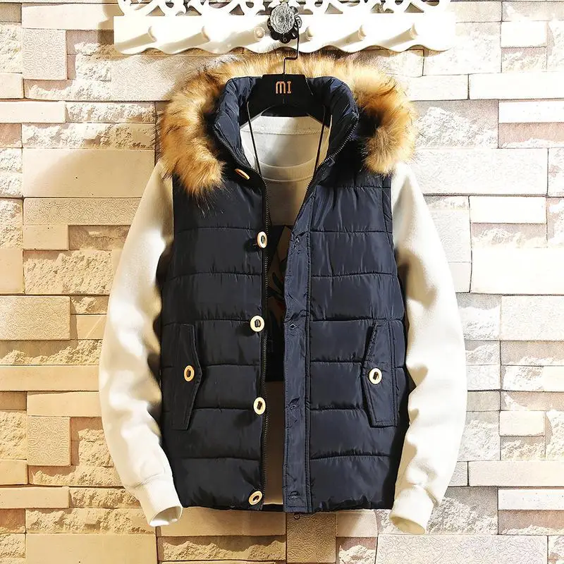 new Mens Fur Vest Hooded Warmer Sleeveless casual Jacket Big Size Waistcoat Tops 