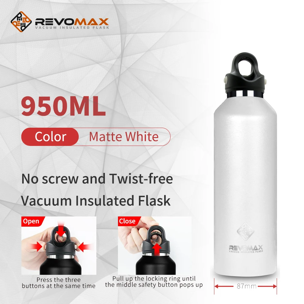 RevoMax Twist-Free/No-Screw Large Capacity Stainless Steel Thermos Portable Vacuum Flask Insulated Tumbler Thermo Bottle 