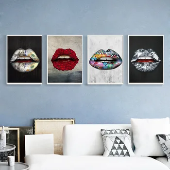 

Creative Color Printing Mouths Canvas Painting Sexy Red Lips Flower Poster Wall Art Pictures for Living Room Home Decoration