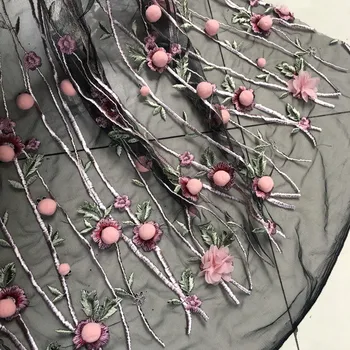 

GLace 1M/lot 3D plant chiffon flower perspective mesh fabric for dress wedding background decoration TX1347