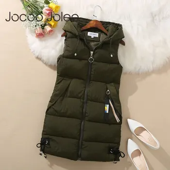 

Jocoo Jolee Women Vest Plus Size Winter Jacket Pocket Hooded Coat Warm Casual Cotton Padded Vest Female Solid Slim Vests