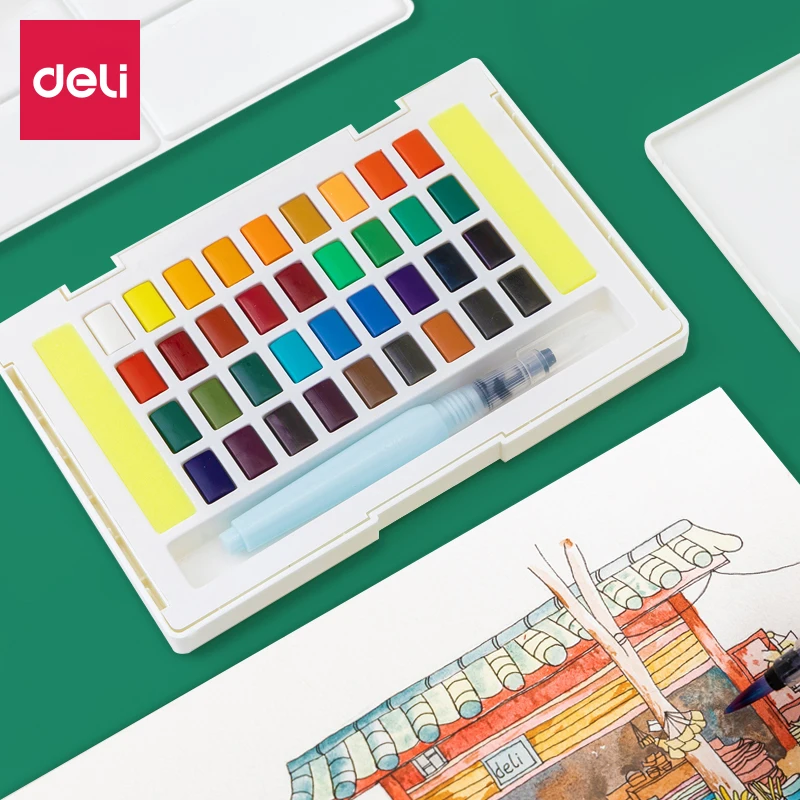 

Deli Watercolor Gouache Set 24/36 Color Portable Paint Tools Art Special Solid Graffiti Painting School Art Set Stationery