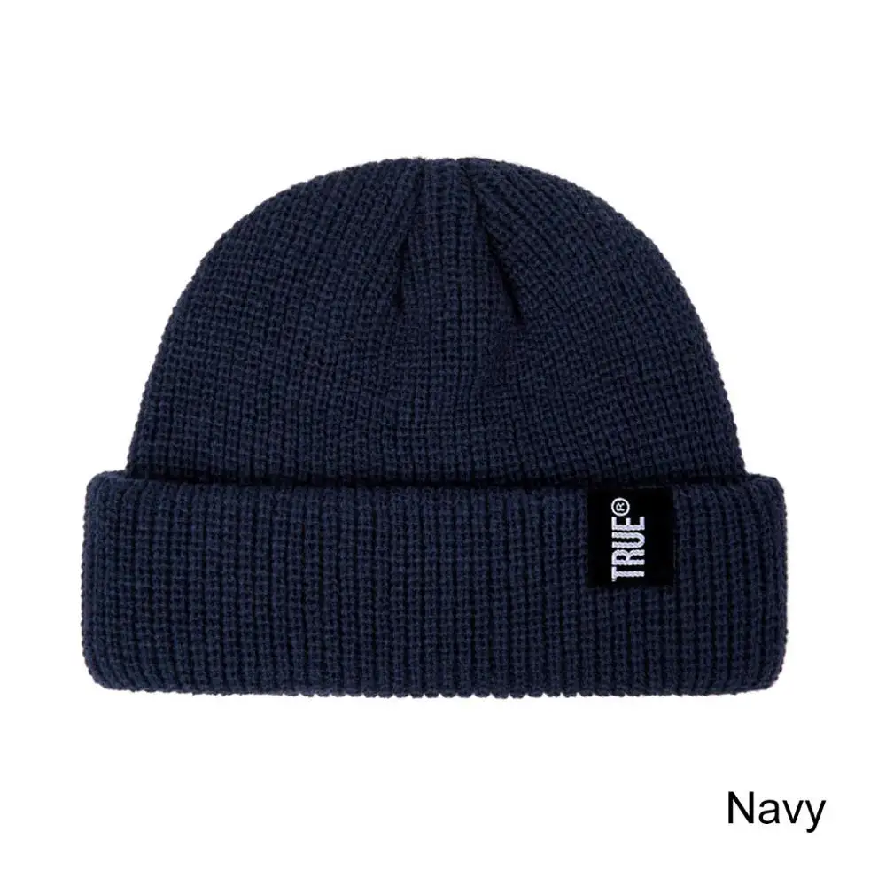 true navy Fashion Unisex Winter Hat Cuffed Cib Knit Hat Short Melon Skin Beanies Autumn Winter Solid Color Casual Beanie Hat - Цвет: true navy