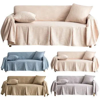 

Solid Color Sofa Cover Linen Plain Sofa Towel Cover Sofa Cushion for Living Room Couch Cover Single/Two/Three/Four Seater