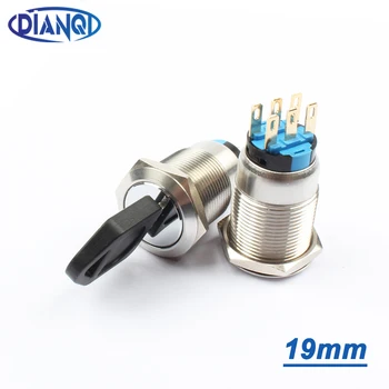 

19mm Brass chrome Key Metal Waterproof brass 3 position Push Button Switch 2NO 2NC Button press button 19YS.3D.2K2B two keys