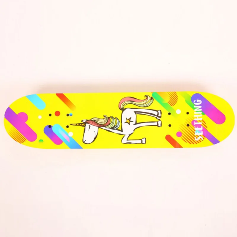 

Fashion animation four-wheel skateboard children adult professional short board road double warp maple professional skateboard