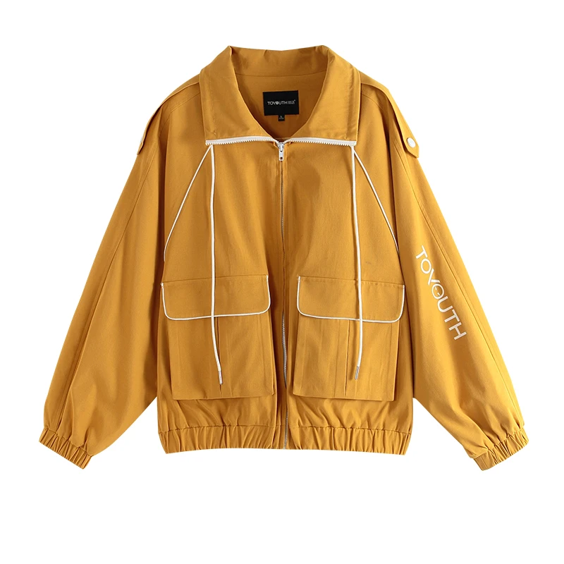 Toyouth BF ветрозащитные свободные Базовые Куртки с принтом модная Желтая верхняя одежда с большими карманами пальто - Цвет: Цвет: желтый