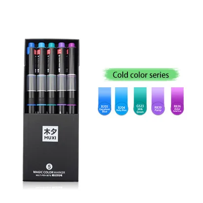 5colors-cold MUXI 600 градиентный цветной маркер ручка с двойной головкой кисть для рисования креативная Волшебная цветная Манга Аниме ручки для рисования подарочные товары для рукоделия - Цвет: 5colors-cold