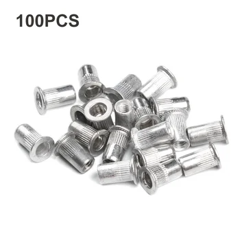 

100pcs M4 Aluminum Rivnut Flat Head Threaded Rivet Insert Nutsert Cap Rivet Nut Set Repairing Tools for Screw Bolt