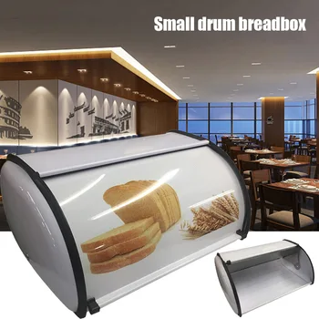 

Small Drum Type Bread Box Anti-fouling Anti-fingerprint Technology Stainless Steel Bread Storage Box Kitchen Utensils P6