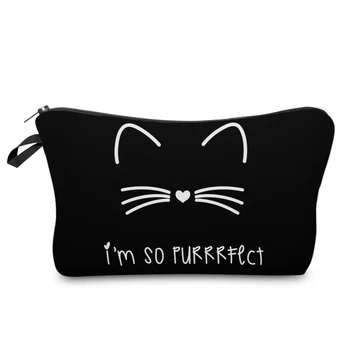 

Fashion Ladies Cute Cosmetic Brush Organizer Bag Pure Black Cat Printed Makeup Bags for Travel Storage Bag Women Pouch Mini Bag
